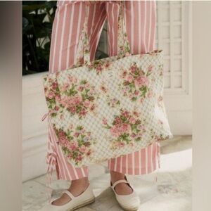 SEZANE Tote Bag - floral canvas color and pink